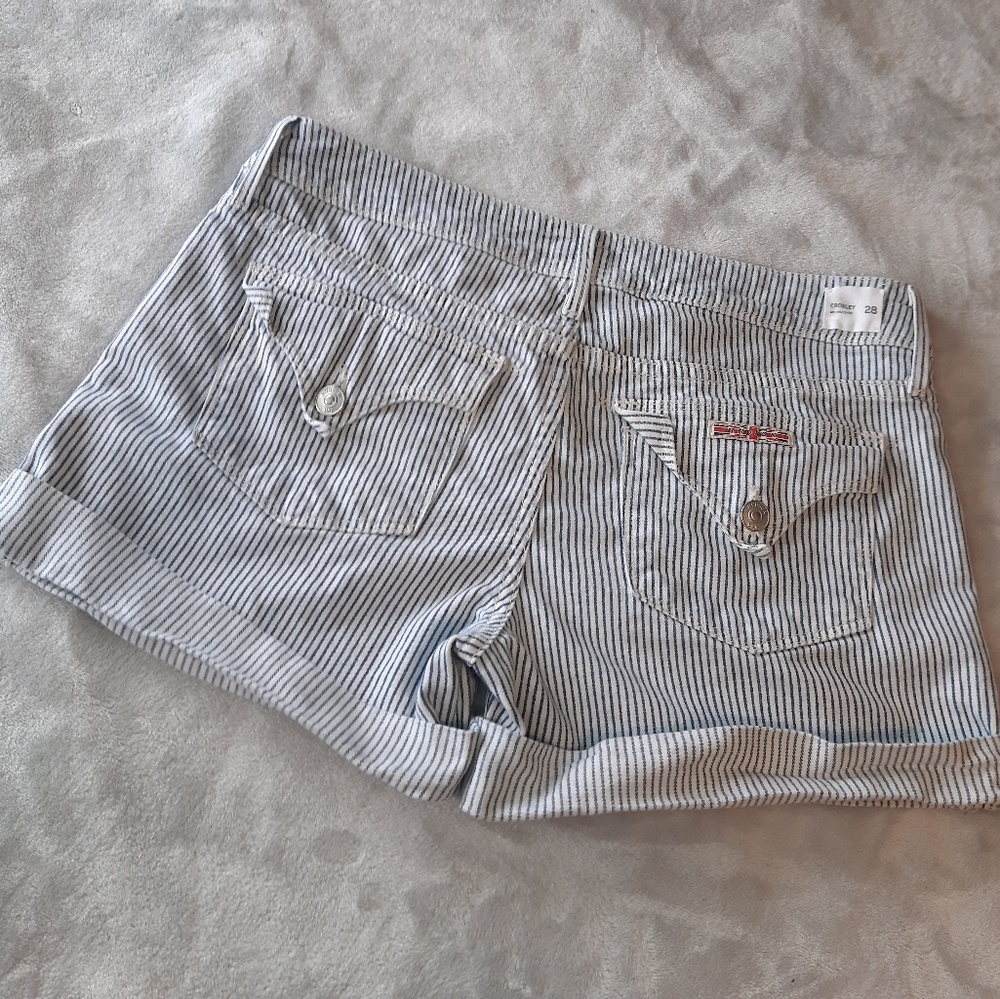 Hudson Striped Croxley Mid Thigh Shorts White & Blue Size 28 - Picture 3 of 8